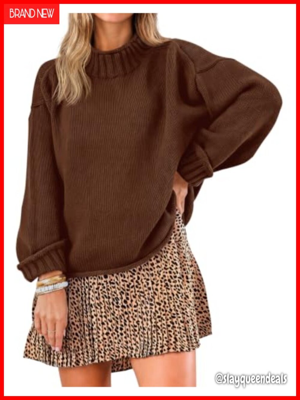 Oversized Mock Neck Chunky Knit Pullover Sweater